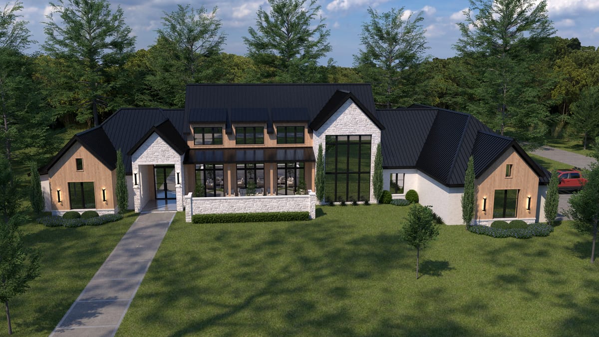 Front elevation rendering of the custom home at 200 Dan Russell Bend