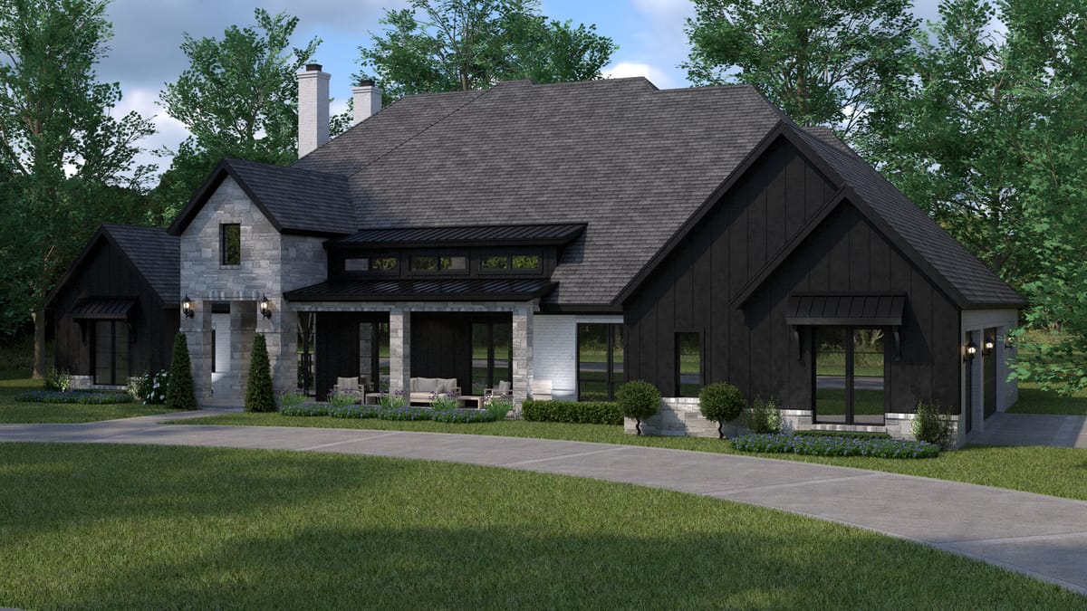 Front-left elevation rendering of the custom home at 1028 Genoa Drive