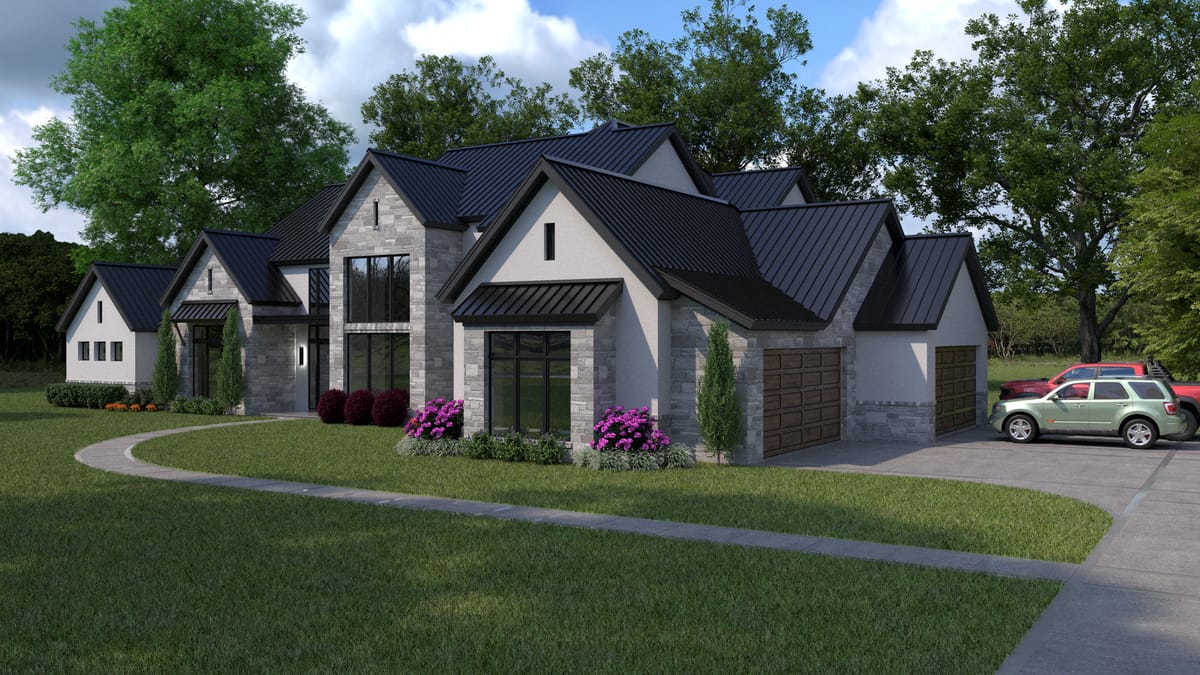 Angled front elevation rendering of the custom home at 535 Royal Santana Run